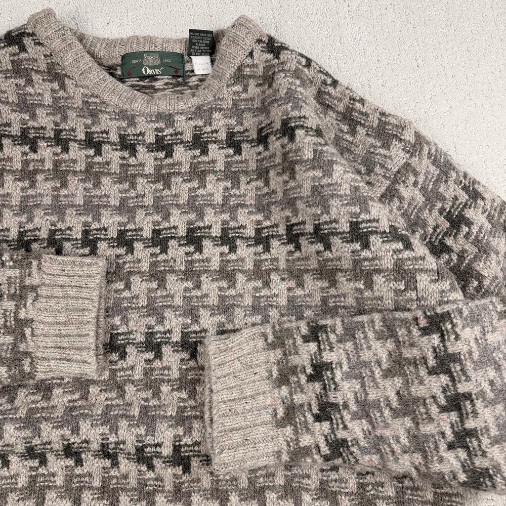 Vintage Orvis Chunky Wool Blend Patterned Fishermancore Grandpa Knit Sweater L
